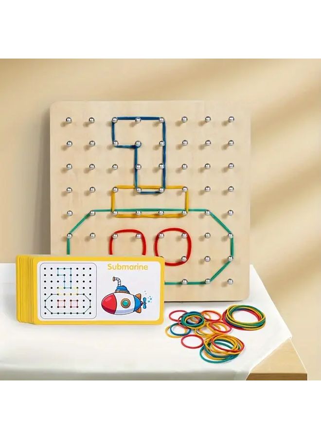 لعبة لوح الأوتاد الهندسية لعبة ألغاز تعليمية للأطفال من 3 إلى 6 سنوات مع بطاقات أنماط منزل شجرة عيد الميلاد - Image 2